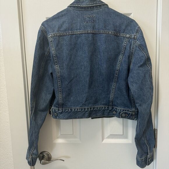Vintage CALVIN KLEIN Dark Wash Collar Cropped Denim Jean Jacket Size Medium - Picture 6 of 6